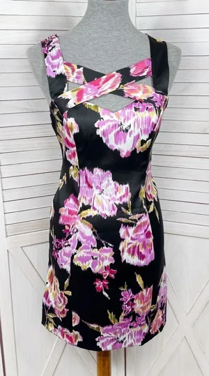 Cache Abstract Floral Cage Front Sleeveless Sheath Dress Black‎ Pink 12 thumbnail 1