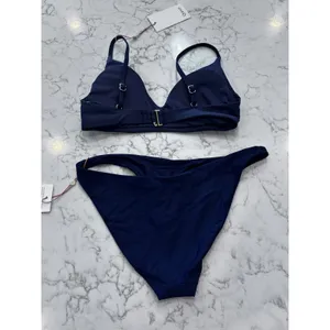 NWT Quince Deep Navy Italian V Neck Bikini Top & Low Rise Bottoms Set Size XS thumbnail 2