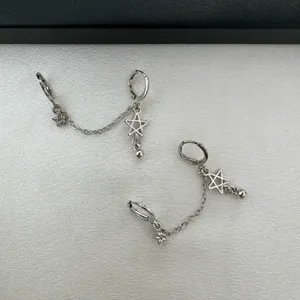 Double Piercing Dangle Chain Star Earrings for Women Silver thumbnail 2