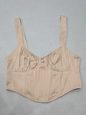 Zara Beige Satin-effect Cropped Bustier Corset Top Size XS thumbnail 4