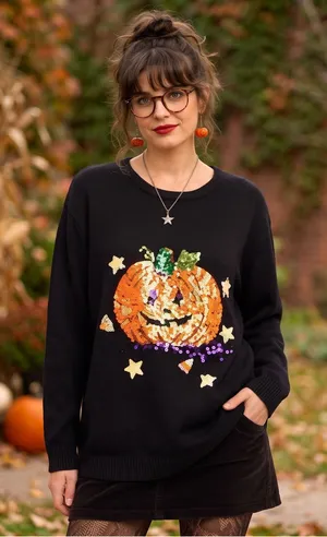 VINTAGE PEEK A BOO Sequin Pumpkin Sweater thumbnail 1