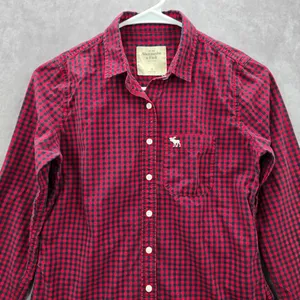 Abercrombie & Fitch Red Blue Plaid Tartan Button Down Long Sleeve Shirt‎ Top XS thumbnail 3
