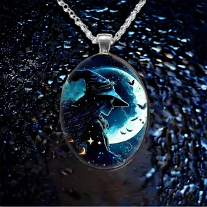 Gothic Aesthetic Oval Witch Avatar‎ Zinc Alloy Necklace Trendy Silver Plated thumbnail 2