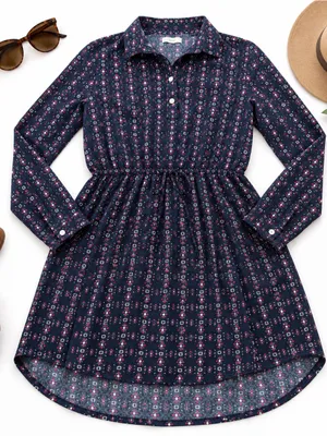 Abercrombie & Fitch Navy Floral Boho Shirt Dress Drawstring Waist Women’s Small thumbnail 5