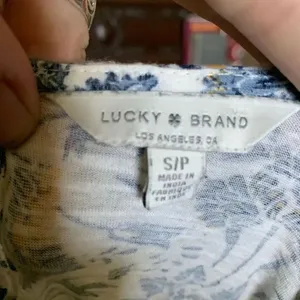 Lucky Brand blue & yellow floral knit S long sleeve babydoll top thumbnail 3