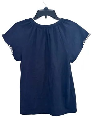 Tommy Hilfiger Navy Short-Sleeve Top with White Pom-Pom Trim Size Small thumbnail 2