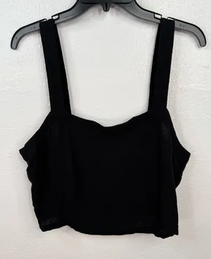 Madewell Tank Top Womens Size L Black Cropped Square Neck Smocked Back Linen thumbnail 1