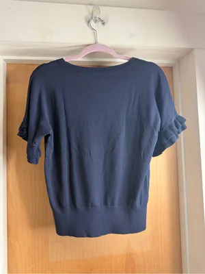 Ann Taylor Navy Ruffle Sleeve Knit Top Women’s Size: Small thumbnail 4