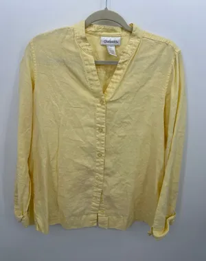 Chadwicks 100% Linen Button Front Shirt Womens Large Yellow Mandarin Collar thumbnail 1