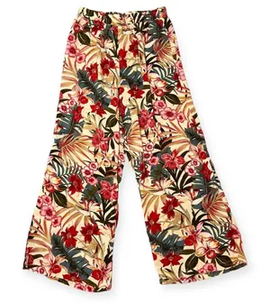 Evolutionary Tropical Floral Wide Leg Pants Boho Vacation Beach‎ Flowy Sz Small thumbnail 1