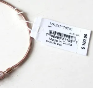Michael Kors Pave Crystal MK Logo Heart Rose Gold Slider Adjustable Bracelet thumbnail 5