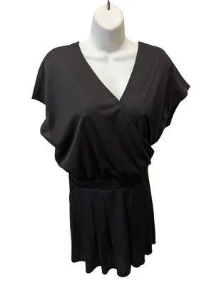 Halara V~Neck SS Pocket Waffle Weave Romper Easy Peezy SZ XL Black Pleated Short thumbnail 4