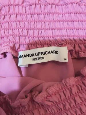 Amanda Uprichard Pink Off-Shoulder Smocked Mini Dress Ruffle Hem Medium thumbnail 3
