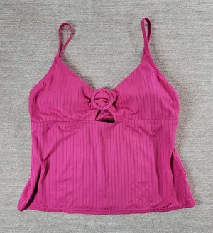 Freshwater O-Ring Cutout Tankini Top Sz L Pink Ribbed Keyhole Cami Bathing Suit thumbnail 1