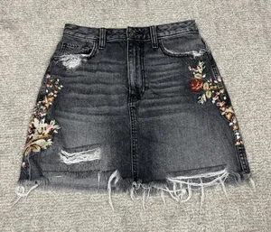 Abercrombie Fitch Skirt Womens 27 Black Denim Mini Embroidered Y2K Floral Boho thumbnail 1