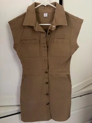 Tinsel Tan Denim Sleeveless Dress Collared Button Front Pockets XS thumbnail 8