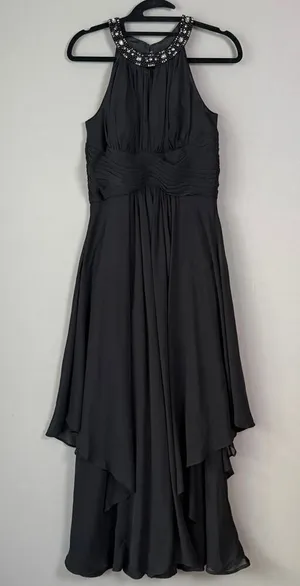 Eliza J. sz‎ 6 black rhinestone studded halter gown dress thumbnail 1