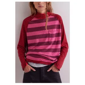 Free People We The Free Punk Playful Tee Size Medium Pink Red Stripes Emo thumbnail 3