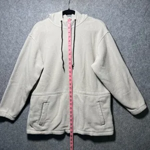 Vintage Lands End Womens Petite Fleece Zip Up Hoodie Jacket Beige Size‎ S thumbnail 2