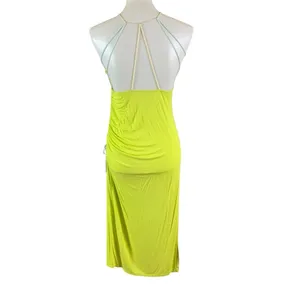 Free People Bright Green Ruched Bodycon Midi Dress M‎ Y2K Festival Vacation thumbnail 3
