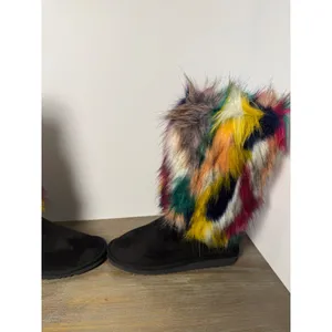 Bellini Hype Faux Fur Boots Rainbow Festival Y2K Statement Winter‎ Women's 8.5 thumbnail 4