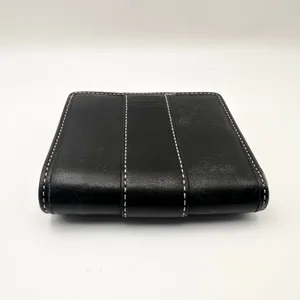 Coach Vintage Y2K Bifold Wallet Black Leather Contrast White Stitching Silver thumbnail 3