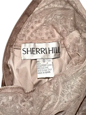 Sherri Hill 52570 Beaded Rhinestone Satin Layered Halter Gown 0 in Mocha thumbnail 6