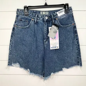 Rewash High Rise Pleated Bermuda Denim Cut-Off Shorts Size 28 Blue Medium Wash thumbnail 1
