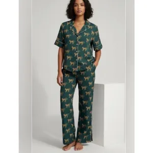 Bouffant & Beoken Hearts green cheetah leopard Christmas hat pajama set SMALL thumbnail 2