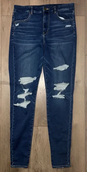 Pre-Owned American Eagle Curvy Hi-Rise Jegging Stretch Ripped Jeans Blue Size 12 thumbnail 1