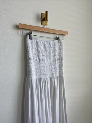 Bleusalt Strapless Smocked Midi Maxi Dress White Micromodal Size 1 Small thumbnail 5
