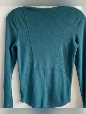 Free People teal knit long sleeve lace up V neck tee top retro Y2K boho peasant thumbnail 8