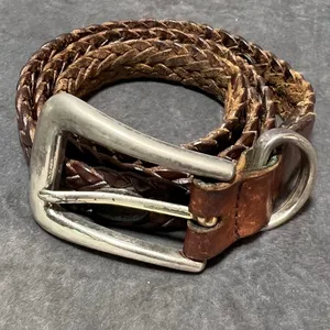 Vintage Fossil Brown Braided Leather Concho Western Belt Womens Small 90s thumbnail 7