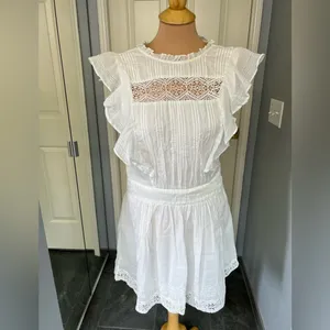 Frame Lace Pintuck‎ Ruffle White Dress Ethereal Peasant thumbnail 2