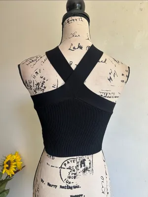 Babaton RacerbackCropped Ribbed Halter Black Top Size XS thumbnail 6