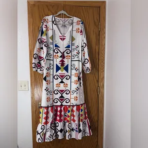 Aztec Patterned White Maxi Dress thumbnail 2