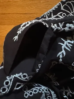 Especia Boho Black & white scalloped shorts with white floral embroidery, L, NWT thumbnail 9