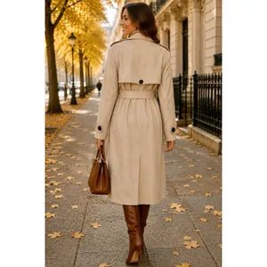 ZARA Faux Suede Trench Coat Belted Jacket Solid Tan Brown Pockets Outdoors Large thumbnail 7