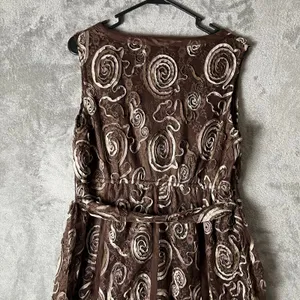 Vintage Y2K Brown Textured Tulle Babydoll V Neck Sleeveless Dress‎ Boho Indie LG thumbnail 5