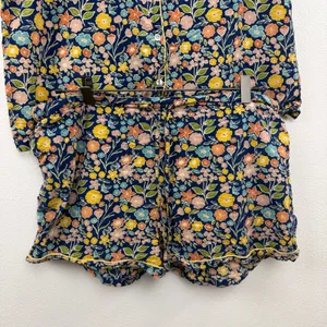 Crafted by Mahogany Pajamas Womens XL Blue Floral Print Cotton Short Sleeve Set thumbnail 3