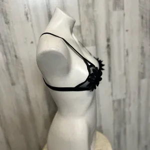BWB Black Strappy Bralette Medium Floral Applique Sheer Mesh Harness Top Festiva thumbnail 3