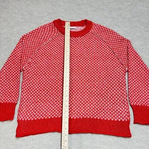Staccato Womens Red White Geometric Knit Raglan Pullover Sweater Size L‎ Preppy thumbnail 5