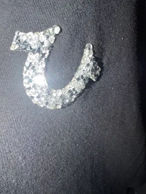 True Religion Crystal Horseshoe Logo V Neck Black Tee 2XL. thumbnail 3