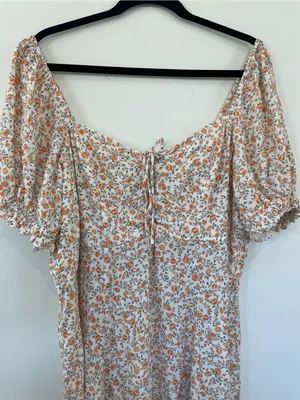 EVER NEW CURVE Plus Size Floral Midi Dress 18 Puff Sleeve Side Slit Smocked Back thumbnail 4