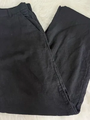 Abercrombie & Fitch Curve Love Wide Leg Linen Blend Pants Black 6R thumbnail 3