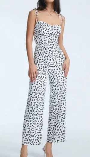 Commense Tie Strap Contrast Print Wide Leg Jumpsuit thumbnail 1