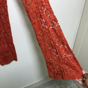 Bebe Women Embroidered Pants 2 Rust Orange‎ Floral Lace High Rise Flare Leg thumbnail 5