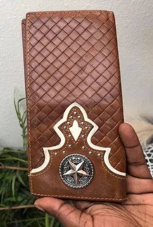 Unisex Brown genuine leather western wallet cardholder silver accents #boho #indie #texas #western #streetwear thumbnail 1