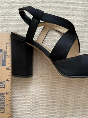 Vintage 90s Womens Satin Square Toe Ballerina Style Heels Size 7.5 Black thumbnail 7