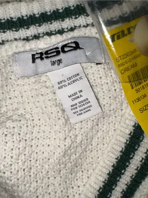 RSQ Cream Cable-Knit Cardigan with Green Stripe Trim thumbnail 2